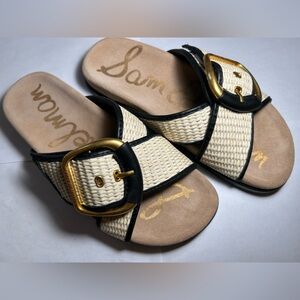 NWT🌷Sam Edelman Raffia Multi Criss Cross Buckle Hardware Slide Sandals
